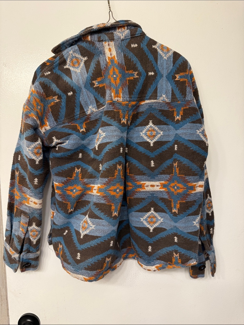 Aztec Pattern Button-Front Jacket - Brown & Blue - Picture 2 of 6